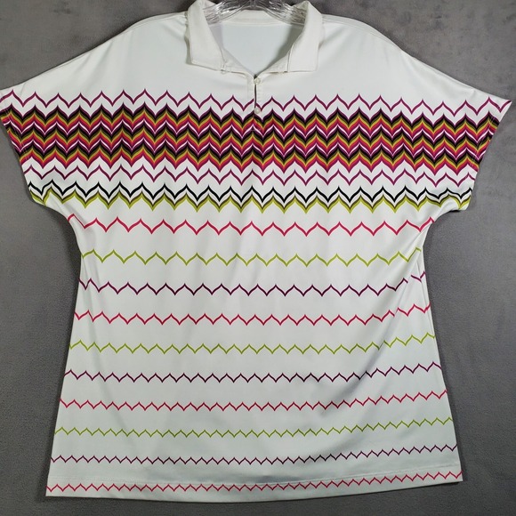 Tail Golf Polo Womens L White Zig Zag Stripe Short Sleeve Performance Activewear - Picture 1 of 7